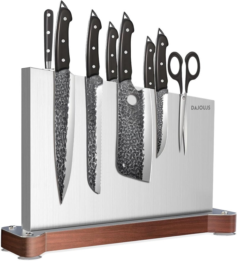 DAJOUJS Large Magnetic Knife Block Holder Without Knives for Kitchen Counter, Stainless Steel Material Magnetic Knife Storage Stand Rack with Strong Double Sided Magnet and Wood Base - 16.15 x 11 Inches - Image 1